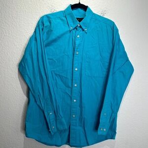 Ariat Shirt Mens Medium Blue Embroidered Logo Pleated Button Down Everyday Wear